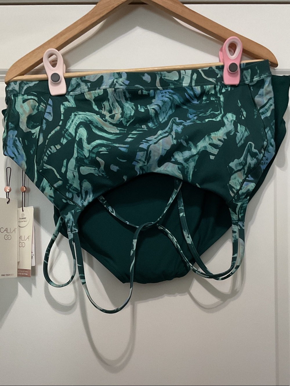 CALIA by Carrie Underwood Dark Green Marble Print Bikini Bottoms
